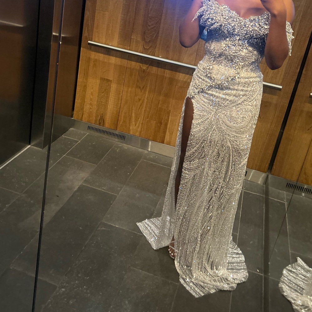 Elegant Silver Sequin Gown